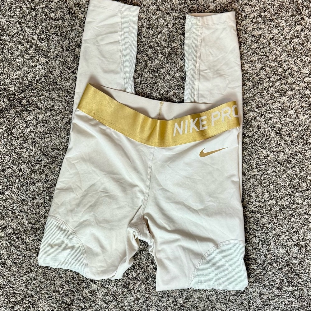 Nike Pro Women's Cream and Gold Leggings M